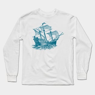 Wooden Sailing ship sketch Long Sleeve T-Shirt